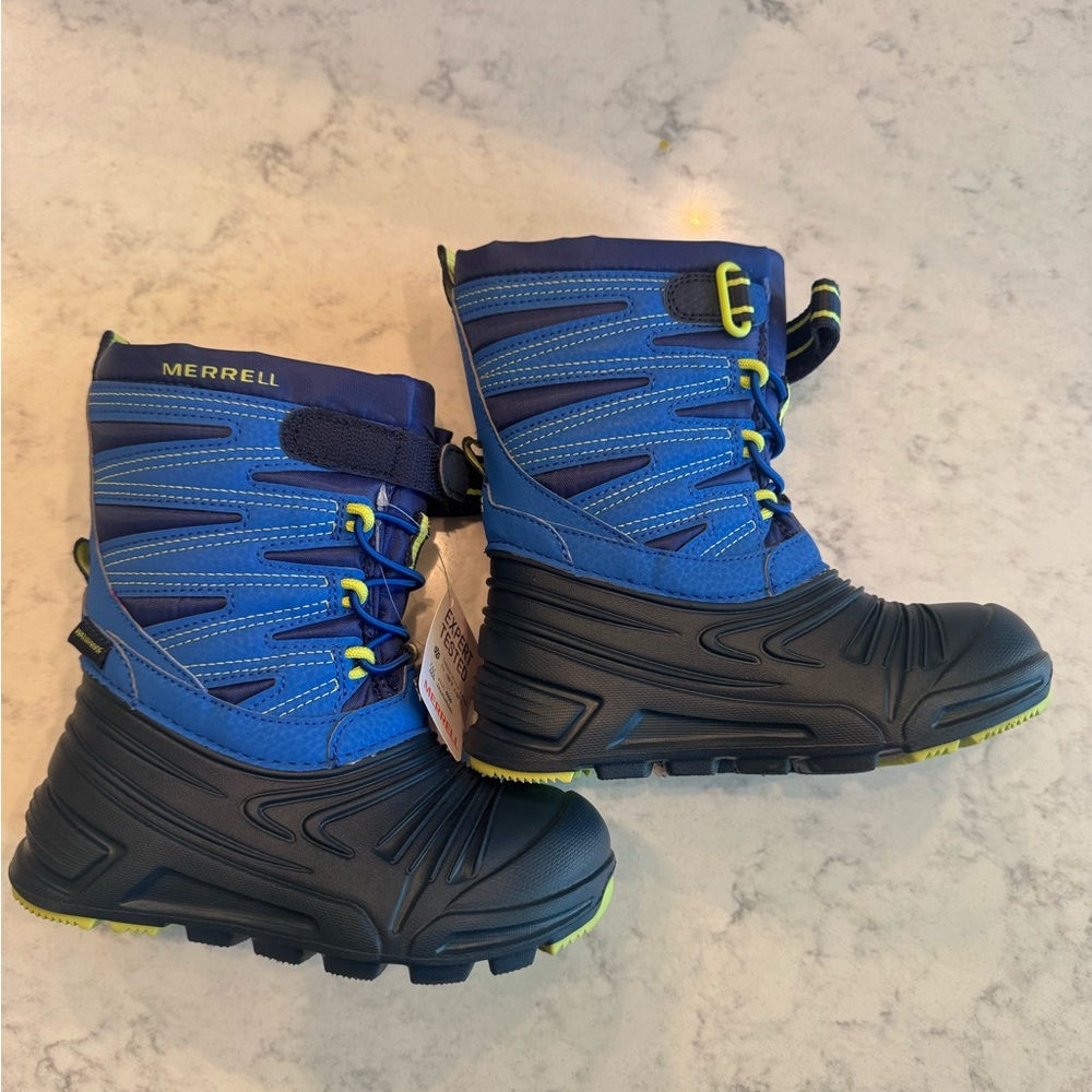 Merrell Kids Blue and Neon Yellow Waterproof Snow Boots